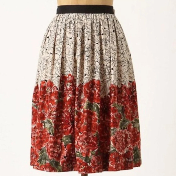 EDME & ESYLLTE by ANTHROPOLOGIE Mid Creation Floral Skirt‎ in Red Rouge Motif - Picture 1 of 7